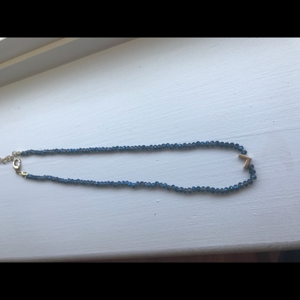Blue beaded choker necklace